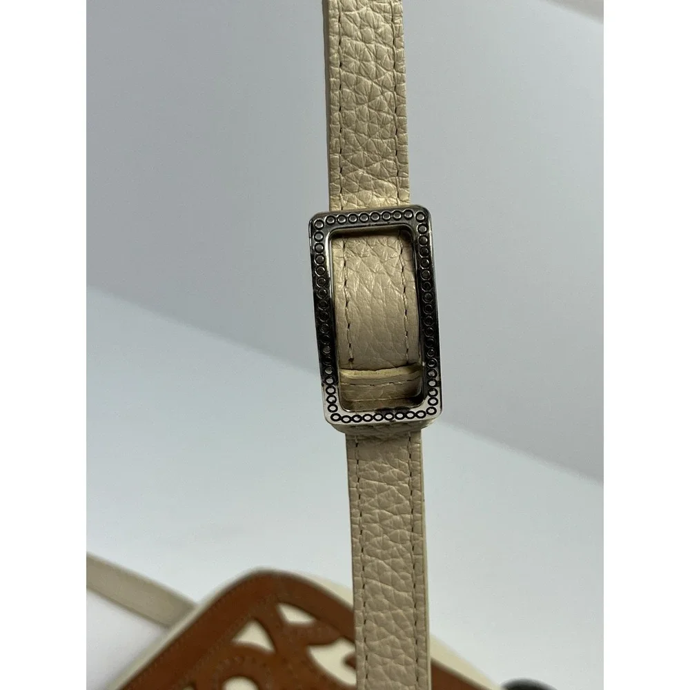 BRIGHTON GENOA Cut Out 3D Ornate Leather Flap Saddle Shoulder Crossbody Bag